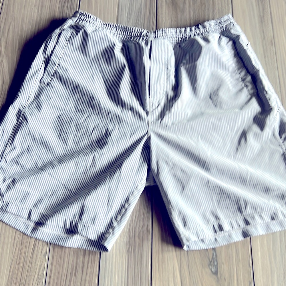Men’s blue and white pinstripe Birddog shorts 9” inseam
